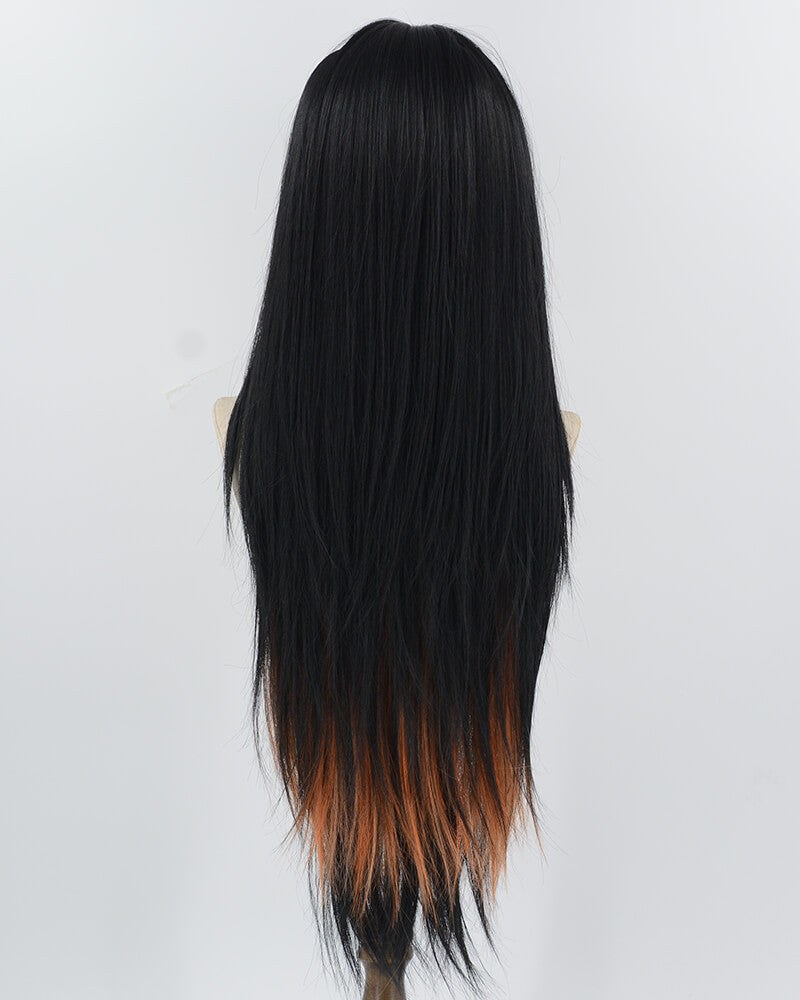 30Inch Long Black Orange Synthetic Wig HW740 — view 3