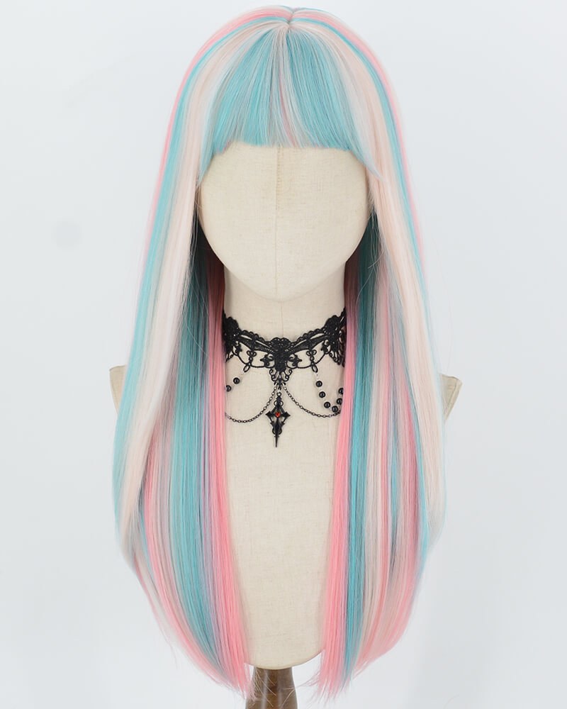 Blue Highlights Pink Synthetic Wig HW841 — view 1