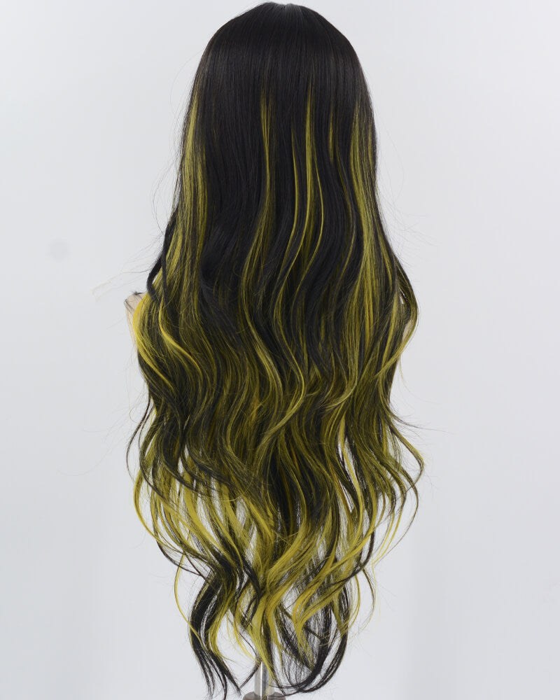 Yellow Black Long Wavy Synthetic Wig HW690 — view 3