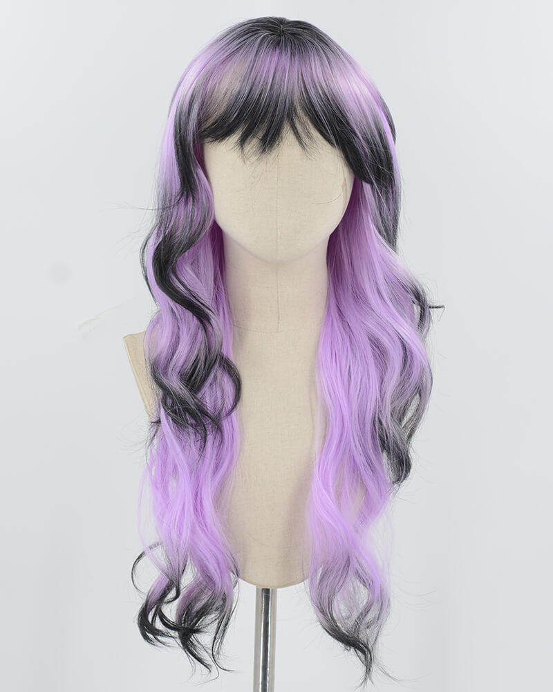 Purple Ombre Black Long Wavy Synthetic Wig HW733 — view 1