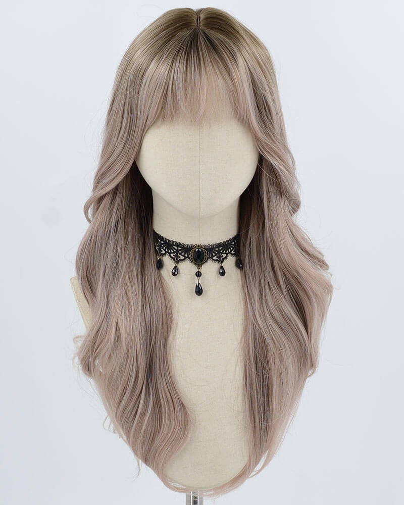 Ombre Brown Grey Pink Synthetic Wig HW770 — view 1