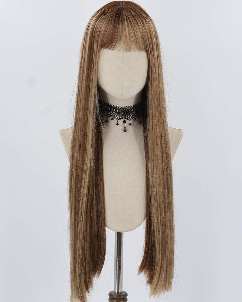 Brown Strunk Stripe Long Straight Synthetic Wig HW642 — view 1
