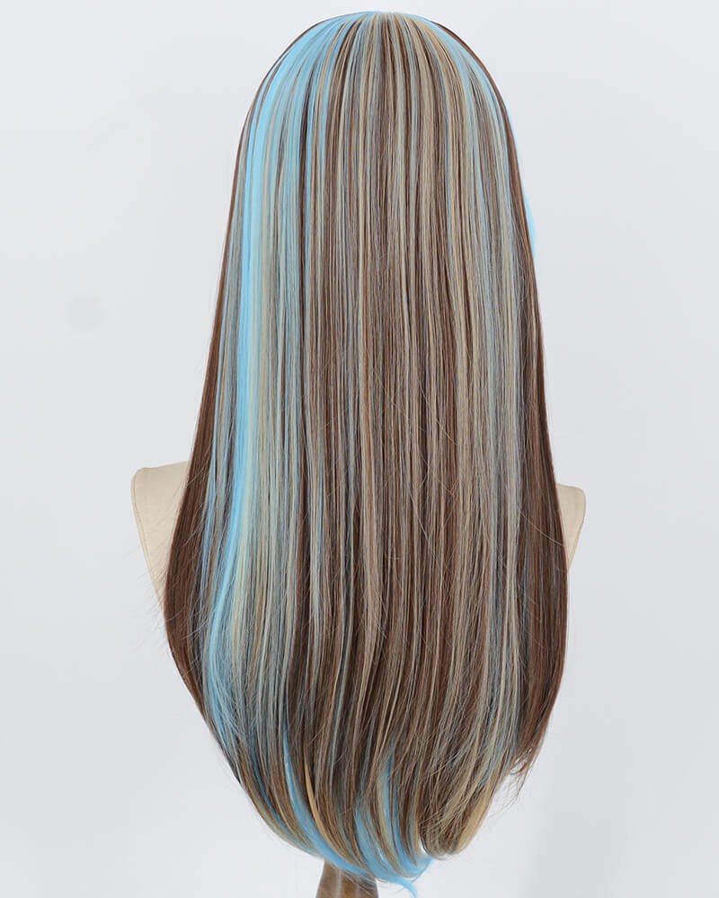 Blue Blonde Highlights Brown Synthetic Wig HW843 — view 3