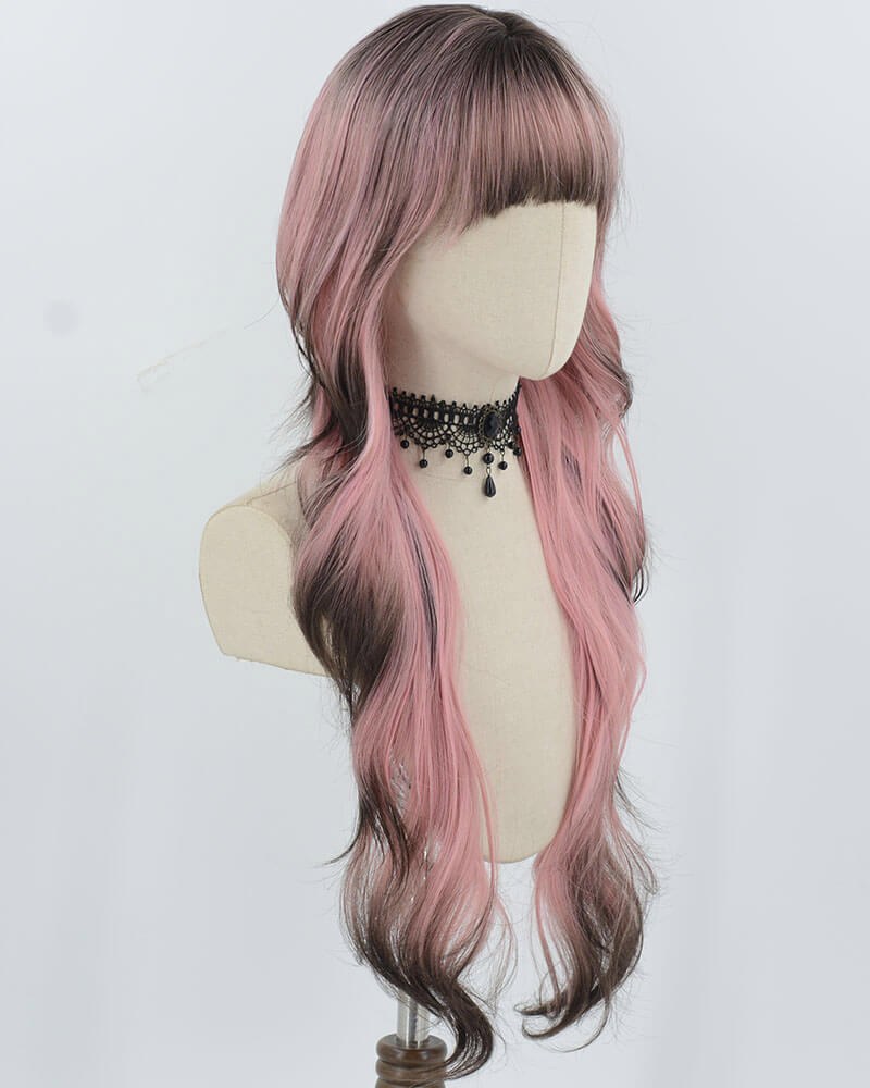 Pink Ombre Black Long Wavy Synthetic Wig HW723 — view 2