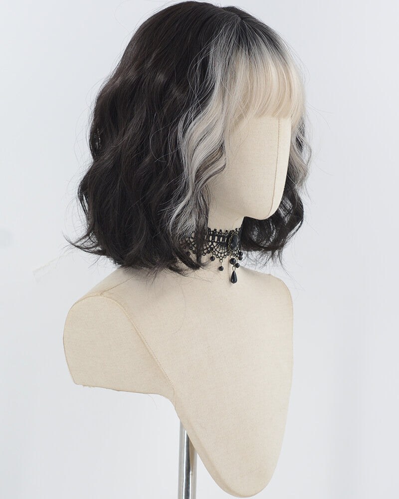 Silver Grey Black Short Synthetic Wig HW696 — view 2