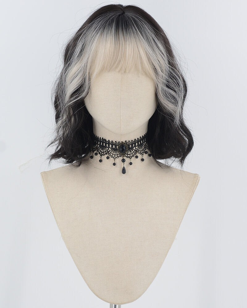 Silver Grey Black Short Synthetic Wig HW696 — view 1