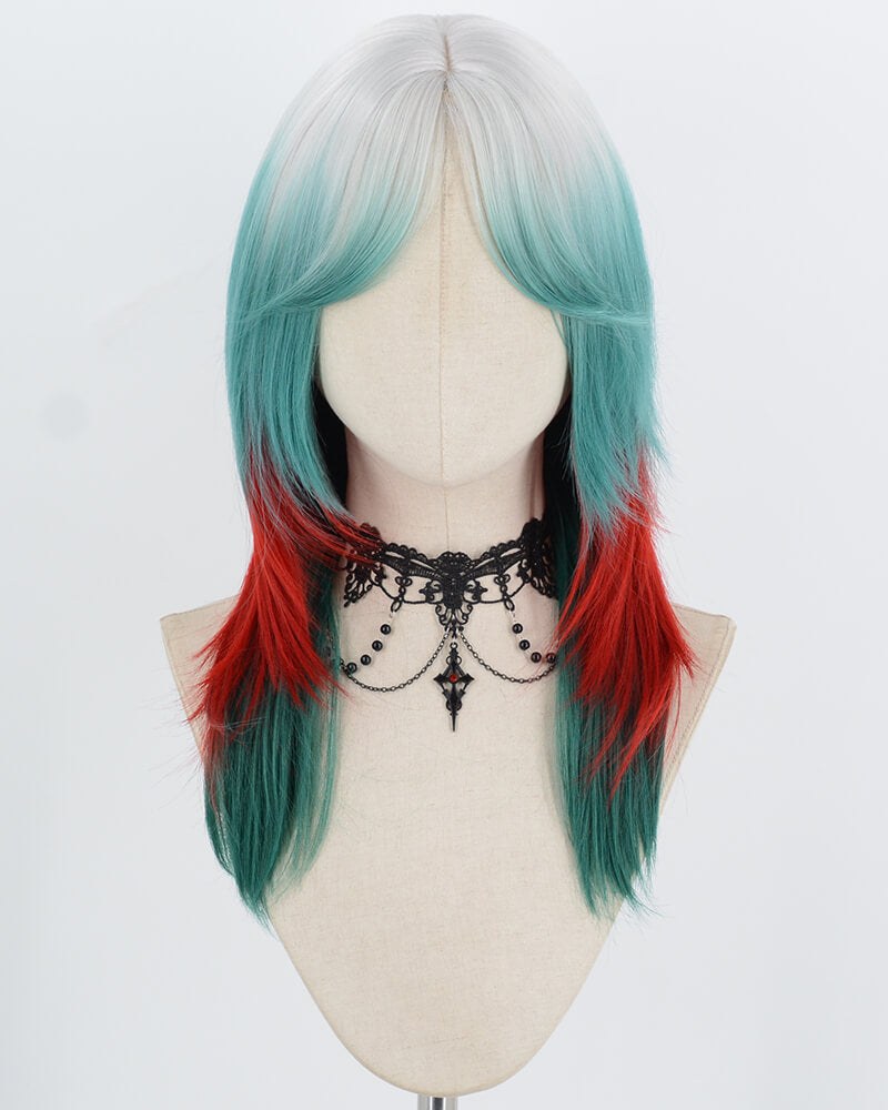 Silver Ombre Green Red Synthetic Wig HW832 — view 1