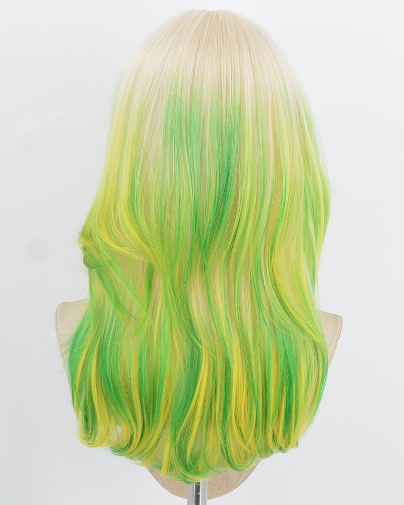 White Blonde Ombre Green Synthetic Wig HW836 — view 3