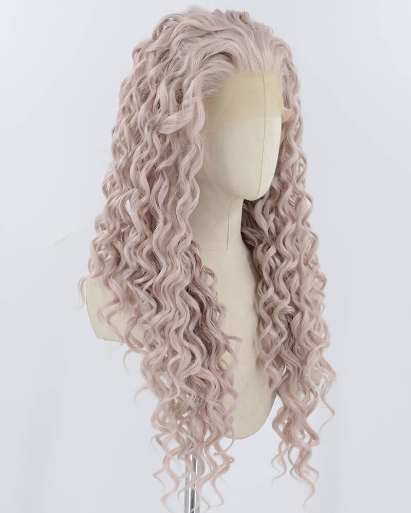 Pink Curly Synthetic Lace Front Wig WW946 — view 2