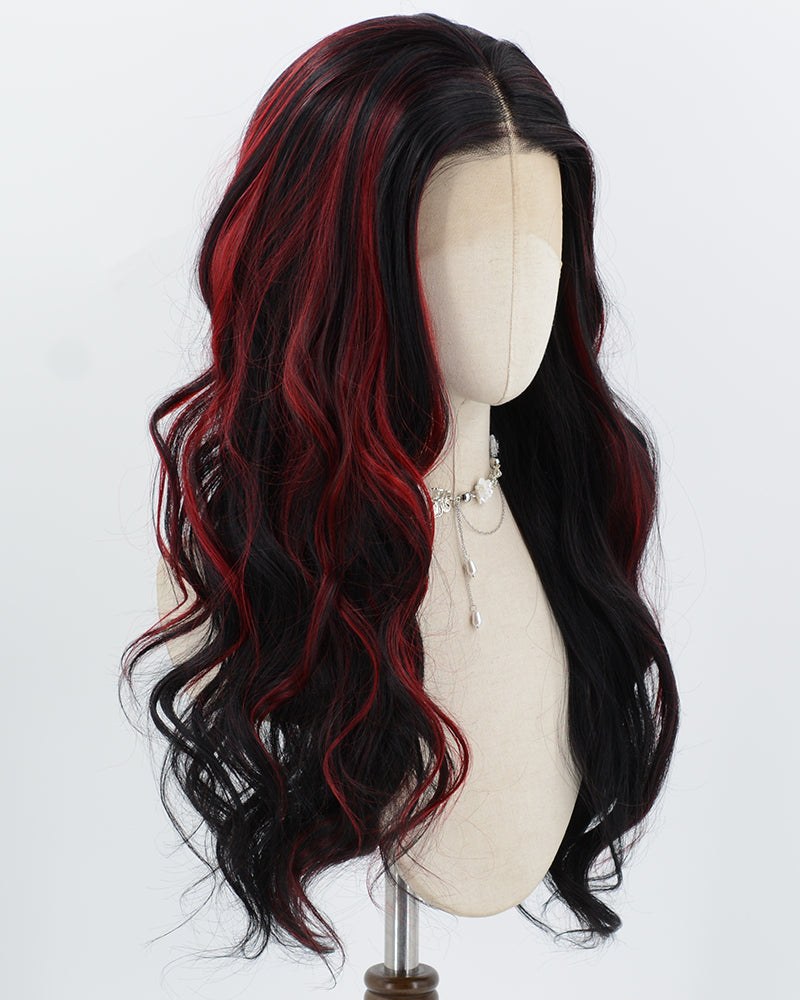 Black Highlights Red Synthetic Lace Front Wig WW1022 — view 2