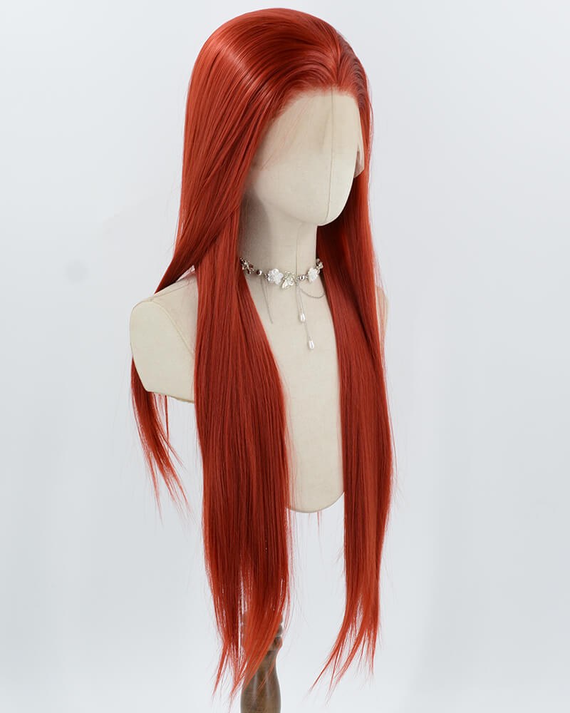 Red Long Straight Synthetic Lace Front Wig WW1043 — view 2