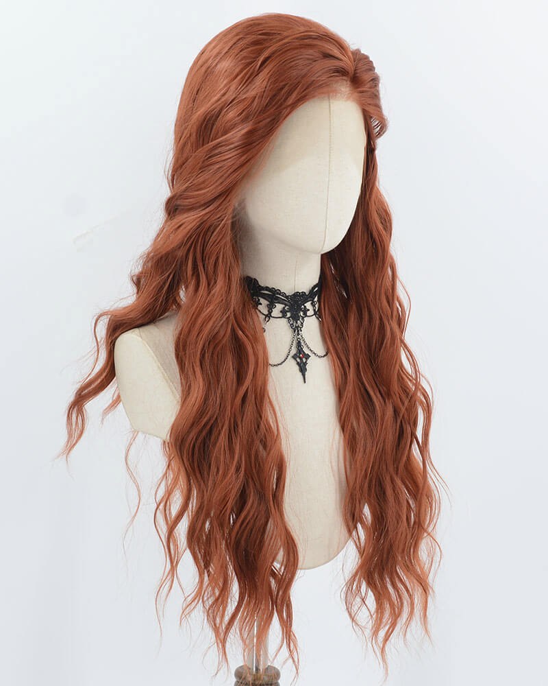 Dark Copper Red Curly Synthetic Lace Front Wig WW977 — view 2