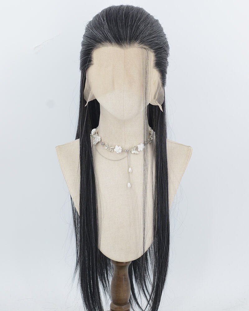 Mixed Black Grey Synthetic Lace Front Men's Wig MW052 — view 1