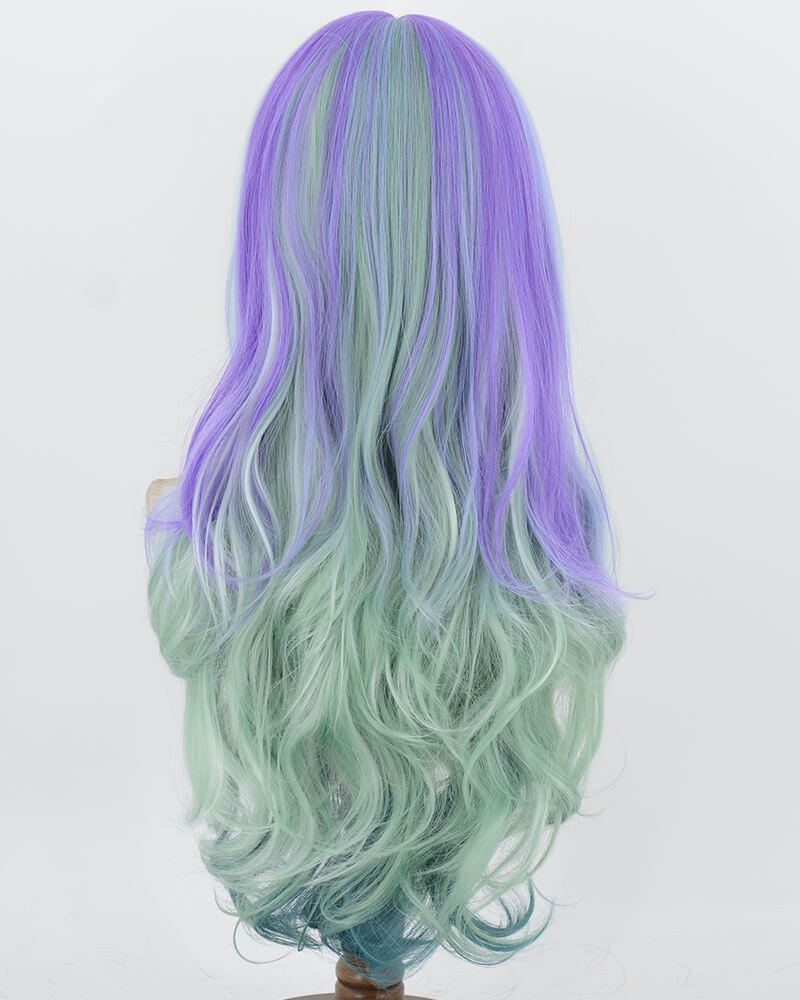 Blue Green Highlights Purple White Synthetic Wig HW838 — view 3