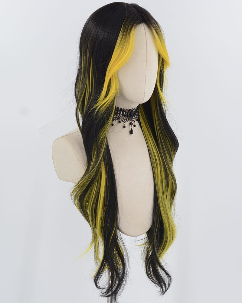 Yellow Black Long Wavy Synthetic Wig HW690 — view 2
