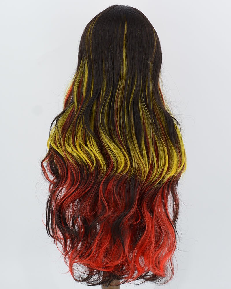 Red Yellow Black Wavy Synthetic Wig HW839 — view 3