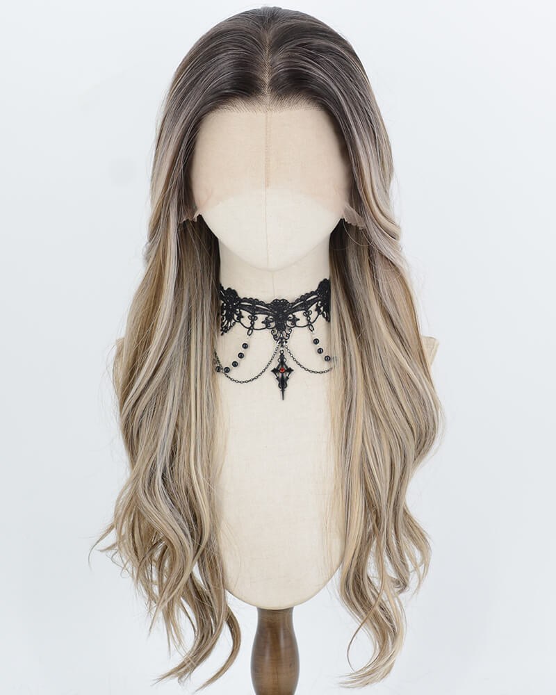 Ombre Brown Highlights Blonde Synthetic Lace Front Wig WW1068 — view 1