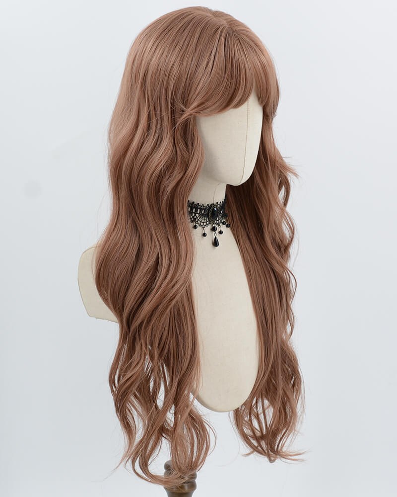 Long Pink Brown Curly Synthetic Wig HW797 — view 3