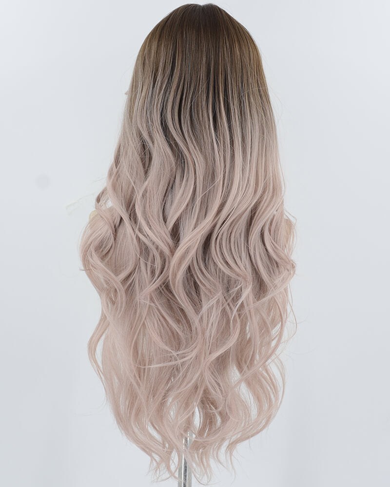 Brown Ombre Grey Pink Wavy Synthetic Wig HW691 — view 3