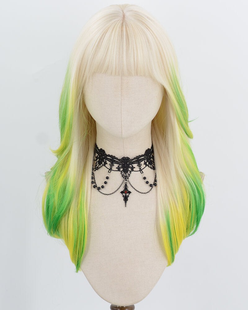 White Blonde Ombre Green Synthetic Wig HW836 — view 1