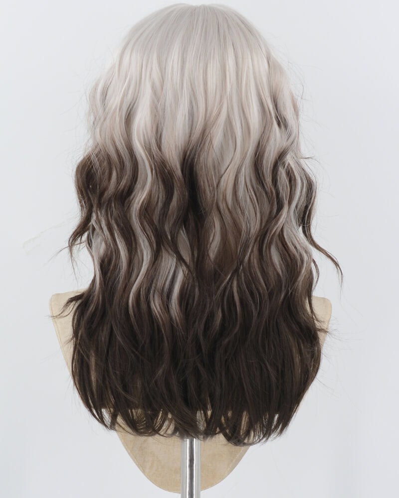 Silver Grey Ombre Brown Wavy Synthetic Wig HW718 — view 3