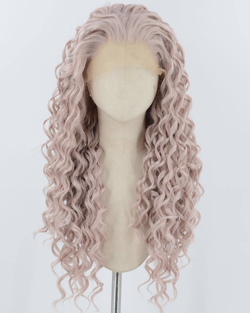 Pink Curly Synthetic Lace Front Wig WW946 — view 1