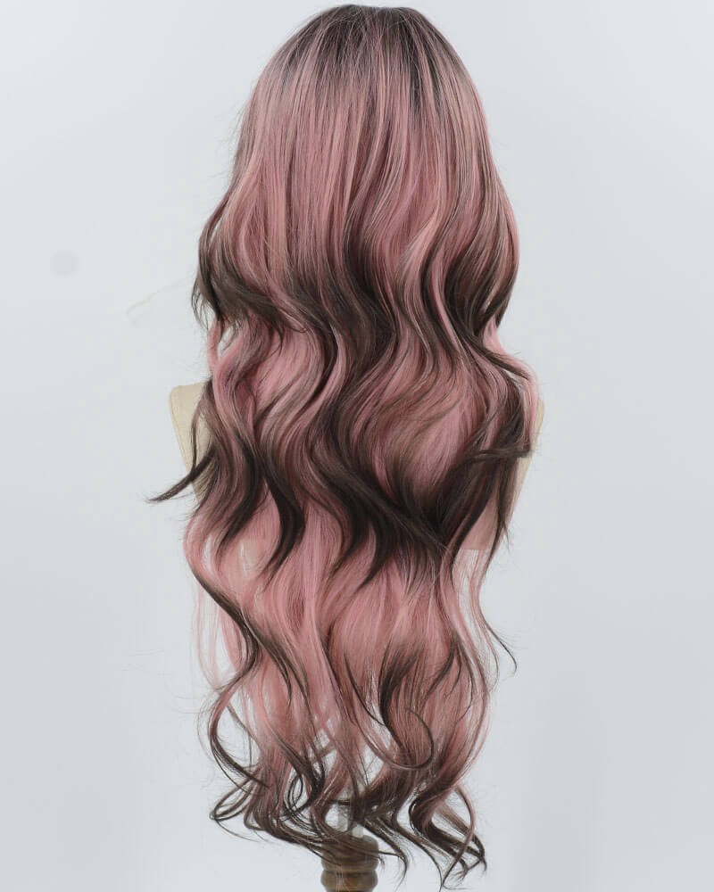 Pink Ombre Black Long Wavy Synthetic Wig HW723 — view 3