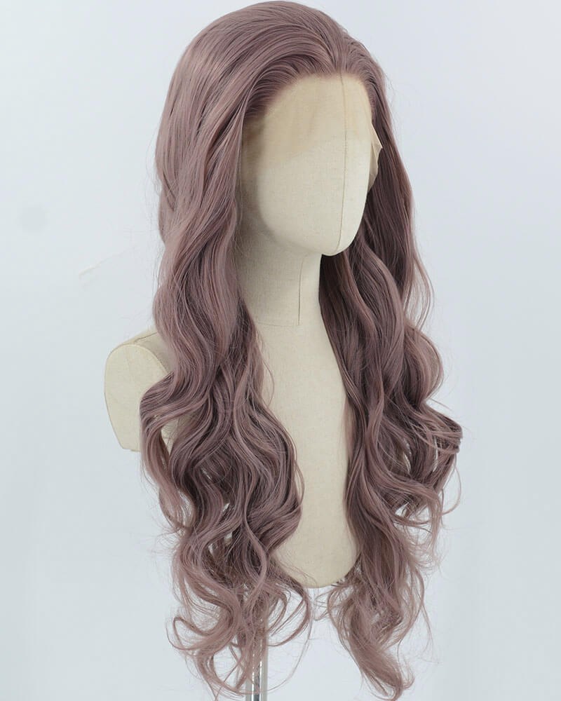 Dusty Pink Long Wavy Synthetic Lace Front Wig WW905 — view 2