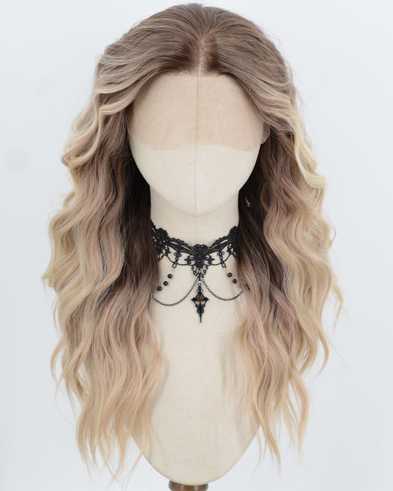 Brown Ombre Blonde Curly Synthetic Lace Front Wig WW1054 — view 1