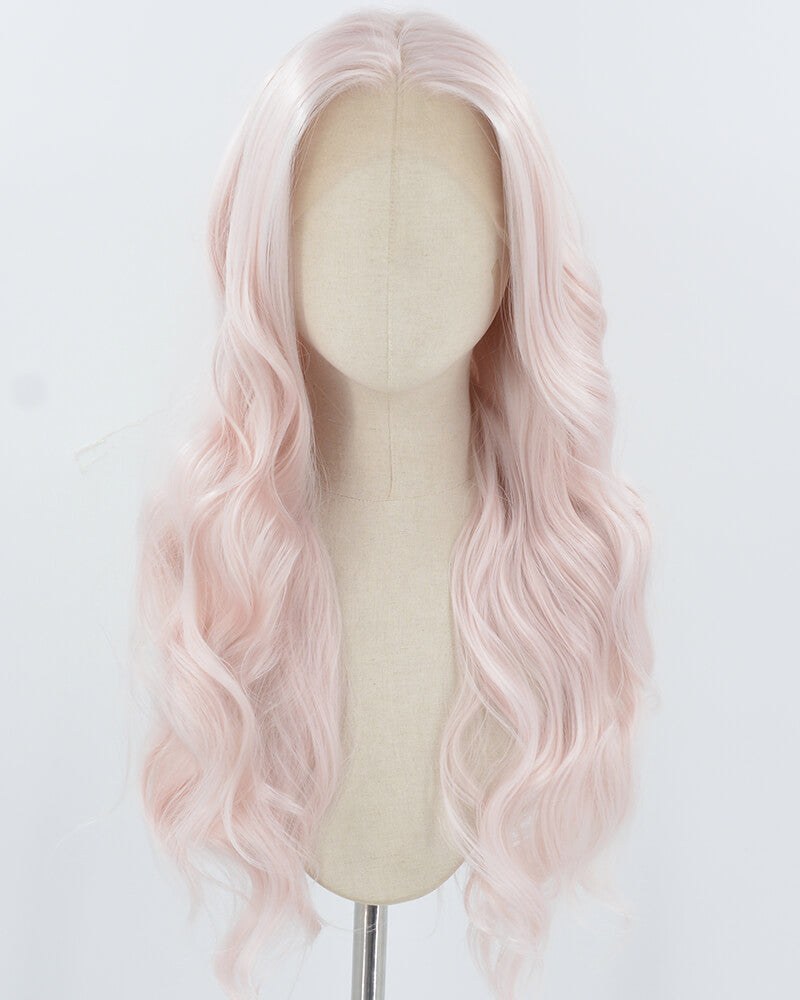 Pink Long Wavy Synthetic Lace Front Wig WW942 — view 1