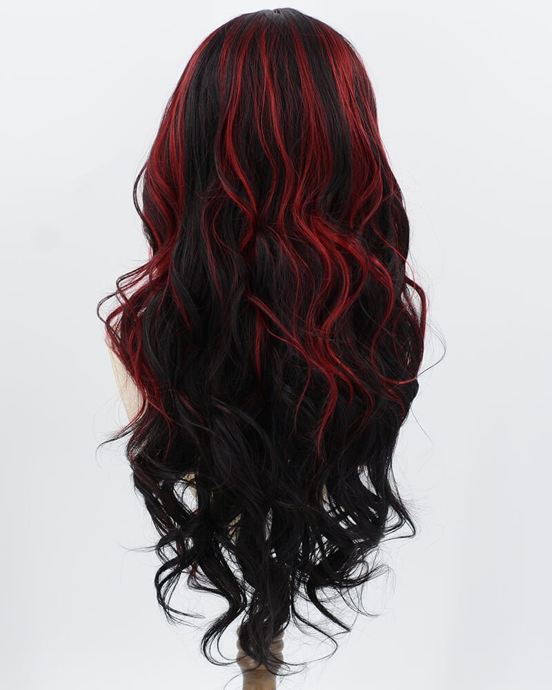 Black Highlights Red Synthetic Lace Front Wig WW1022 — view 3
