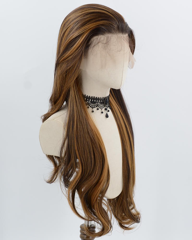 Brown Skunk Stripe Long Synthetic Lace Front Wig WW1005 — view 2