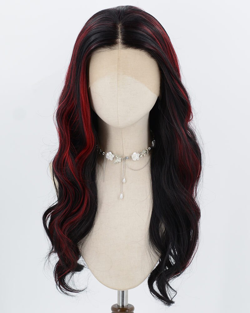 Black Highlights Red Synthetic Lace Front Wig WW1022 — view 1