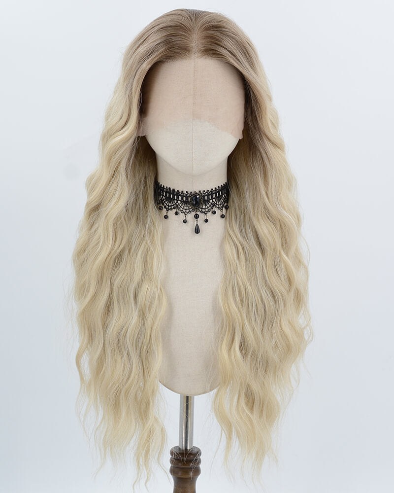 Ombre Blonde Long Curly Synthetic Lace Front Wig WW1010 — view 1