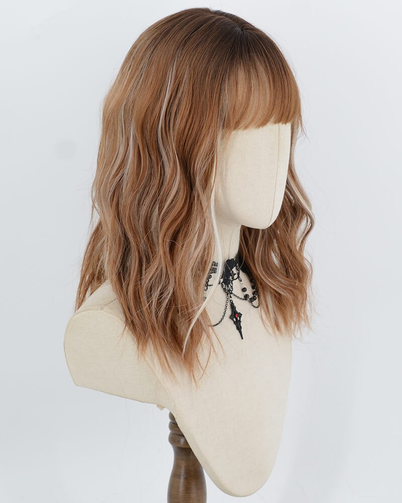 Ombre Brown Highlight Blonde Curly Synthetic Wig HW856 — view 2