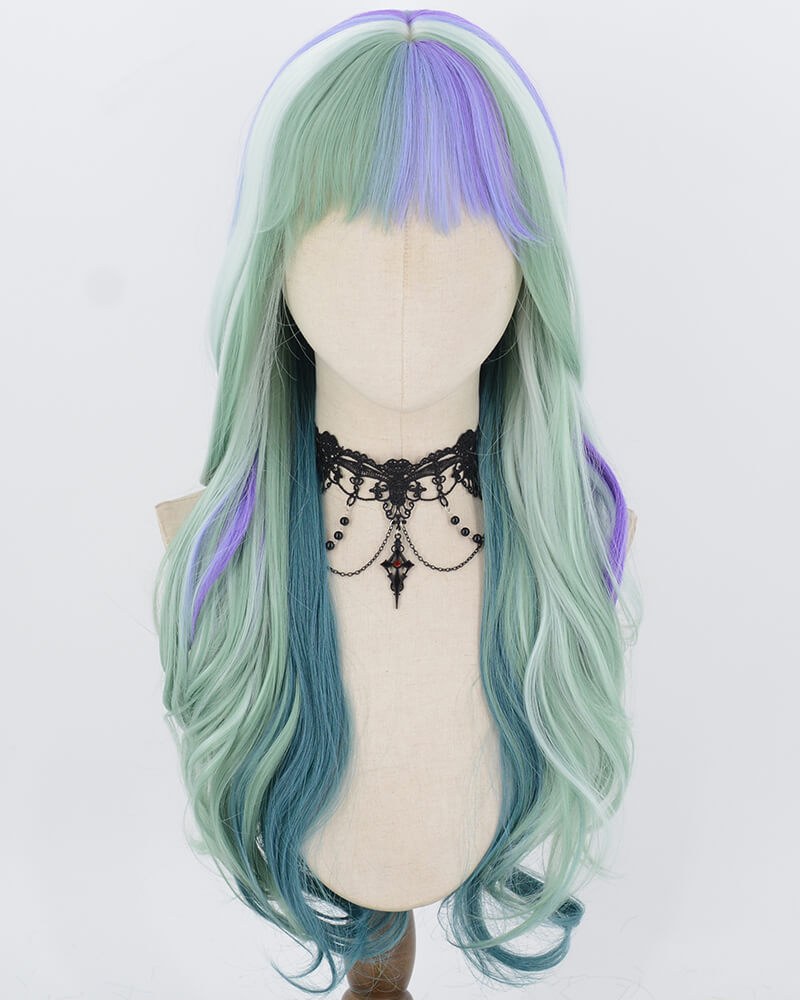 Blue Green Highlights Purple White Synthetic Wig HW838 — view 1