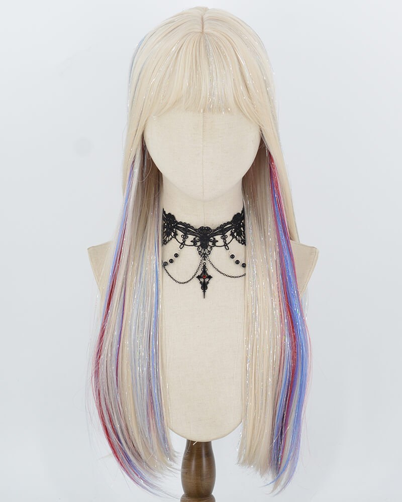 White Tinsel Blue Red Synthetic Wig HW869 — view 1