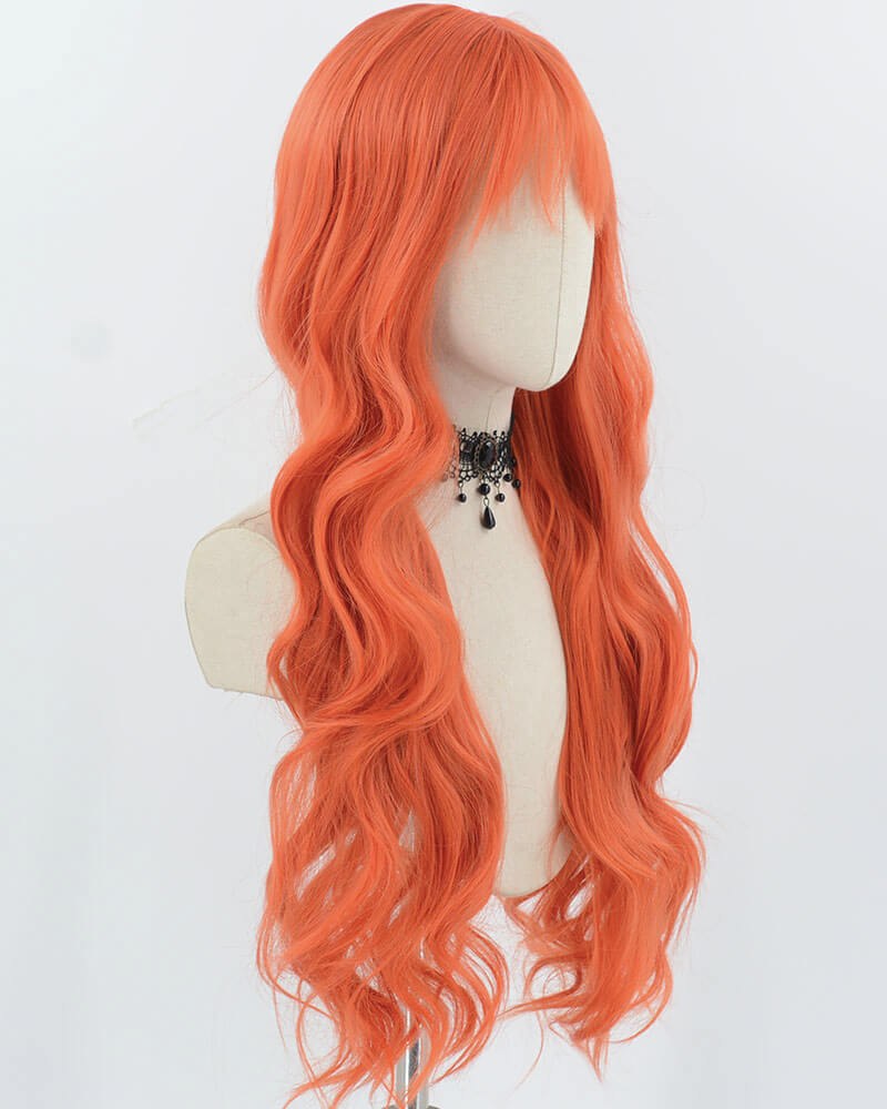 Long Orange Wavy Synthetic Wig HW676 — view 2