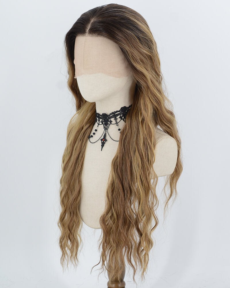 Black Ombre Brown Long Curly Synthetic Lace Front Wig WW1069 — view 3