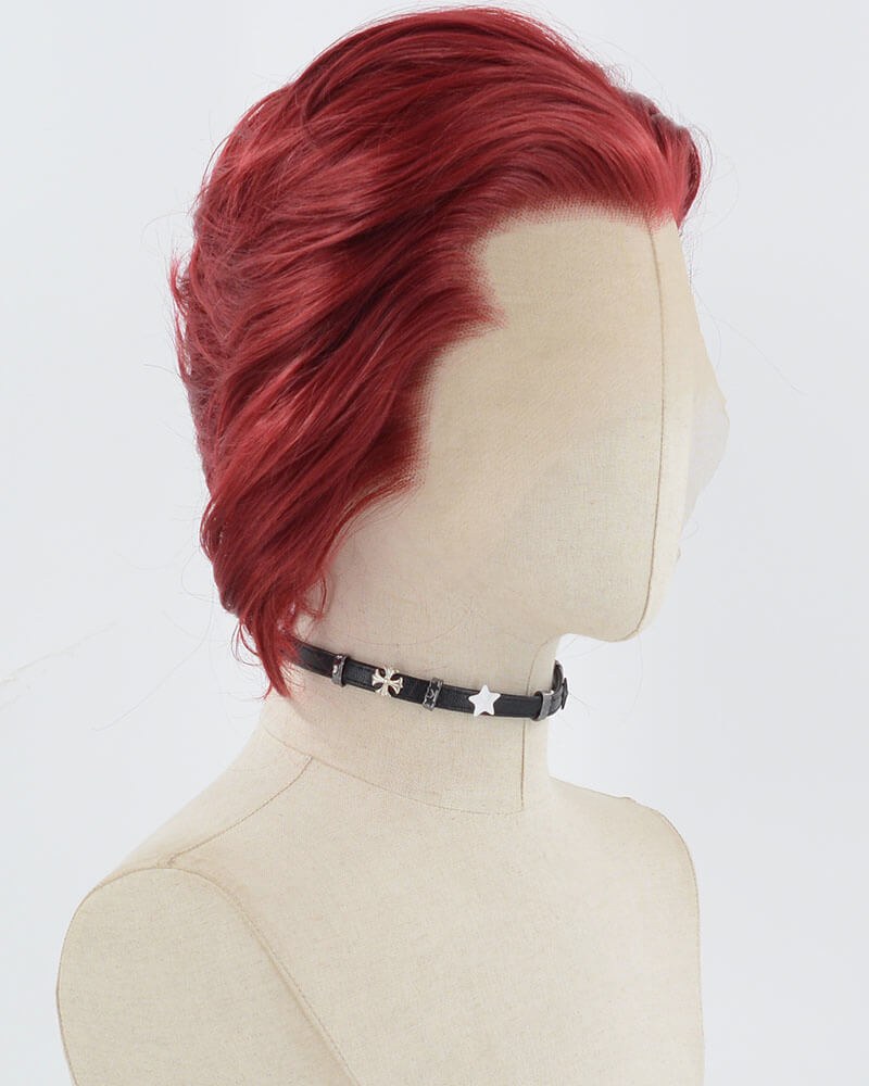 Wine Red Short Synthetic Lace Front Wig MW034 — view 2