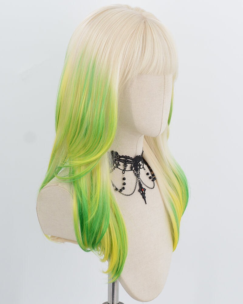 White Blonde Ombre Green Synthetic Wig HW836 — view 2