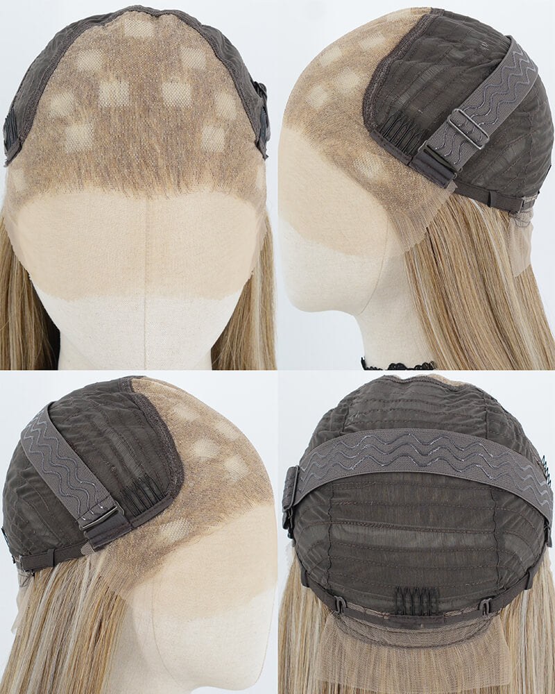 Ash Blonde with Brown Highlights Synthetic Lace Front Wig WW1062 — view 4