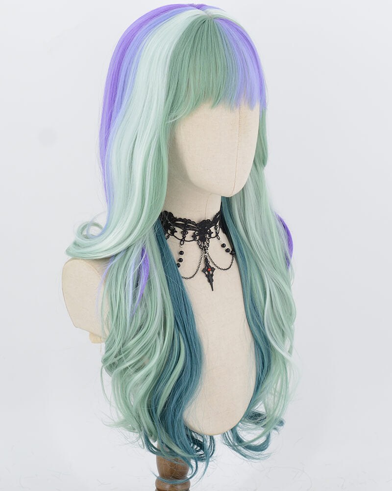 Blue Green Highlights Purple White Synthetic Wig HW838 — view 2