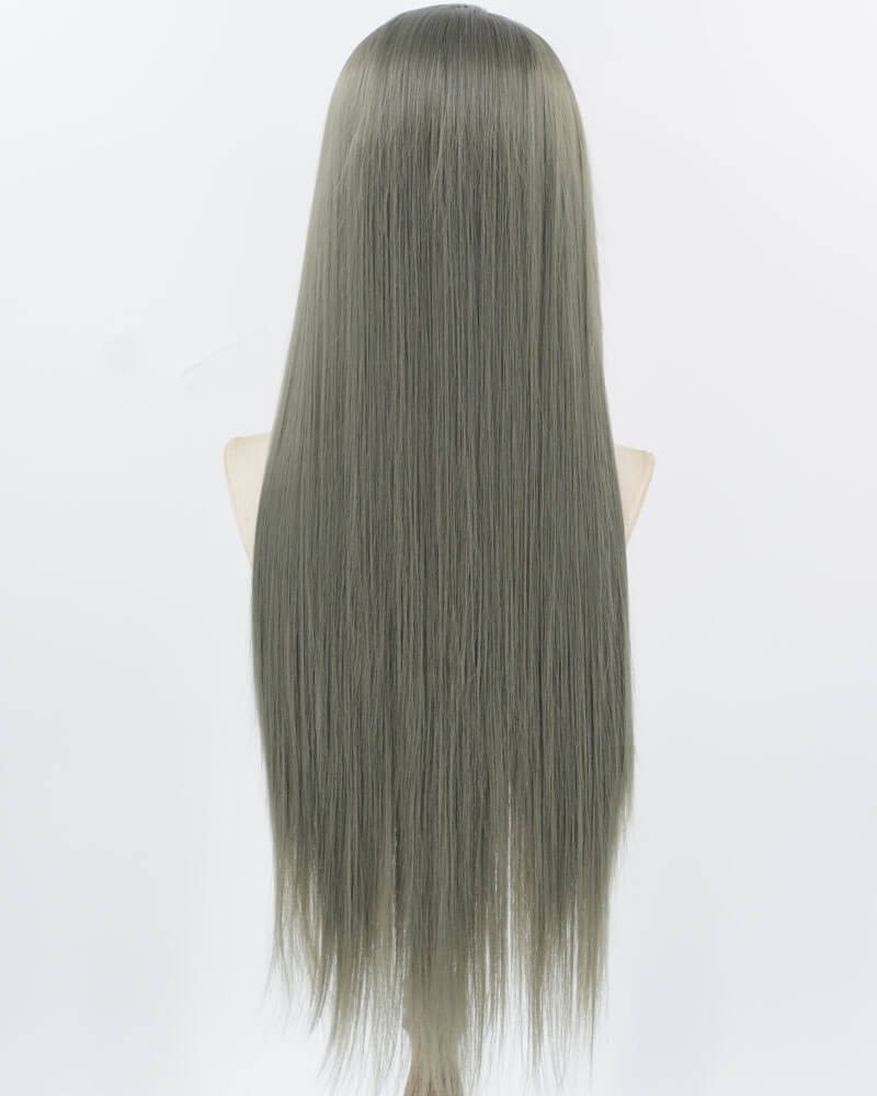 Grey Green Long Straight Synthetic Lace Front Wig WW919 — view 3