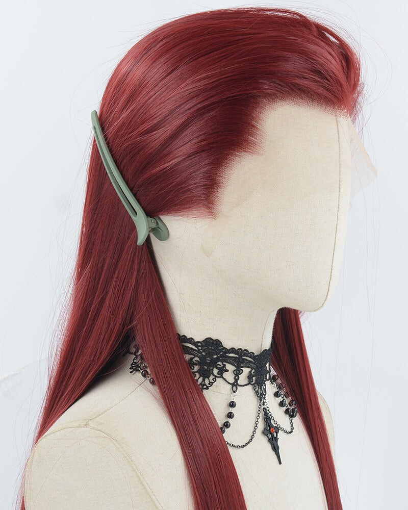 Wine Red Straight Synthetic Lace Front Men's Wig MW064 — view 2