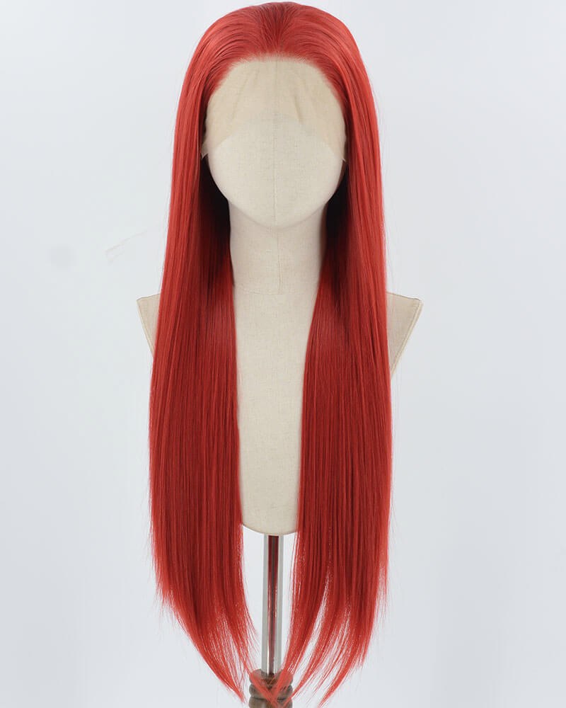 Red Long Straight Synthetic Lace Front Wig WW886 — view 1