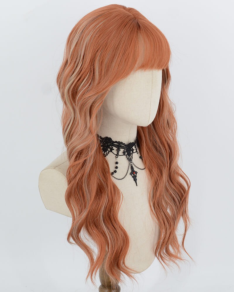 Orange Highlight Blonde Curly Synthetic Wig HW870 — view 2
