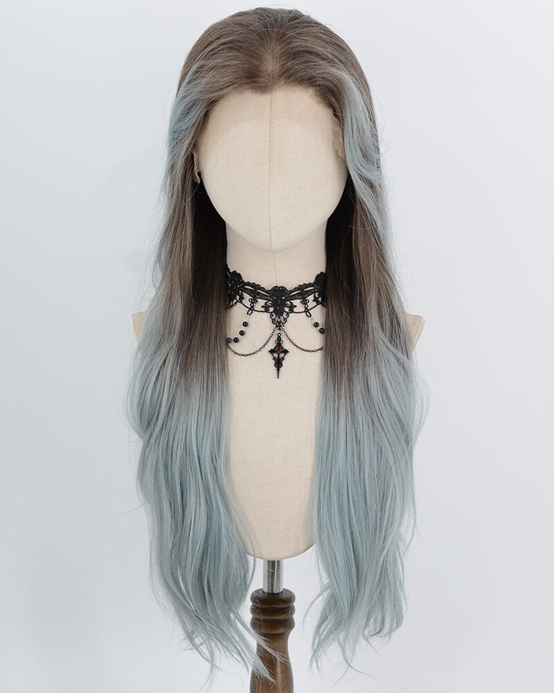 Brown Ombre Grey Green Synthetic Lace Front Wig WW1065 — view 1