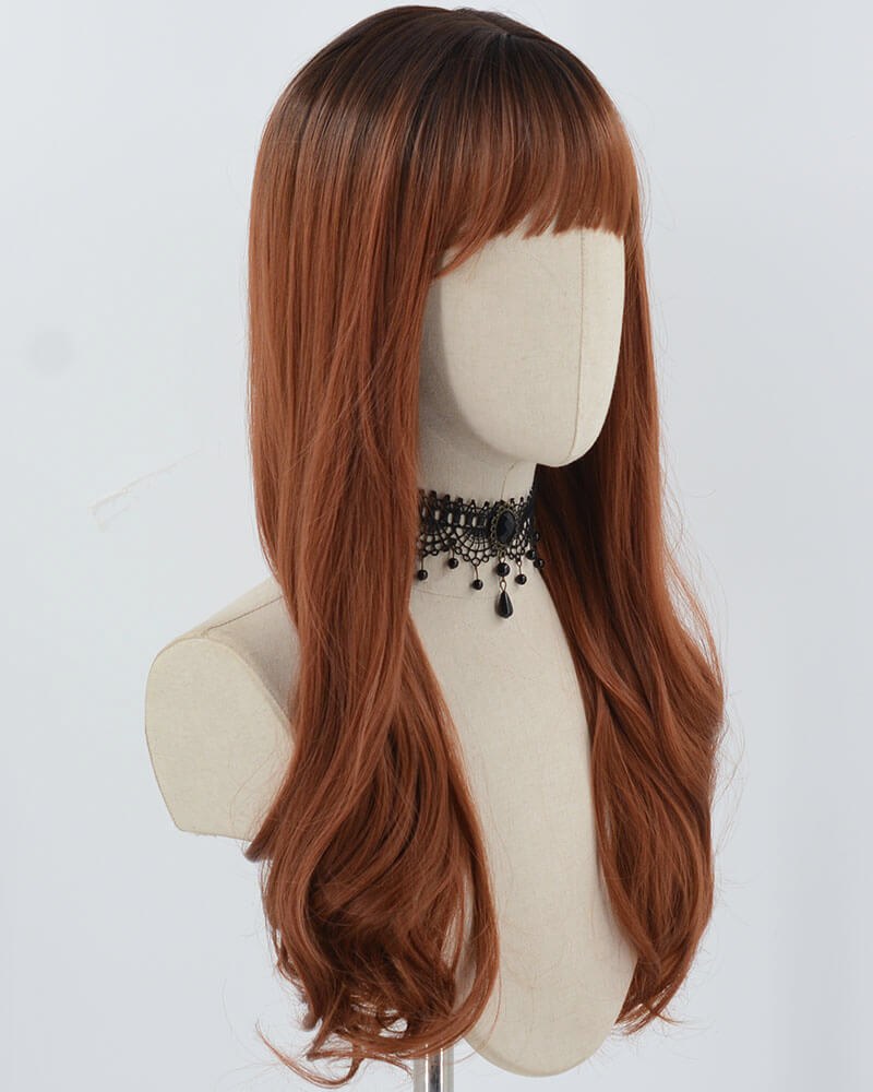 Ombre Dark Copper Red Synthetic Wig HW649 — view 2