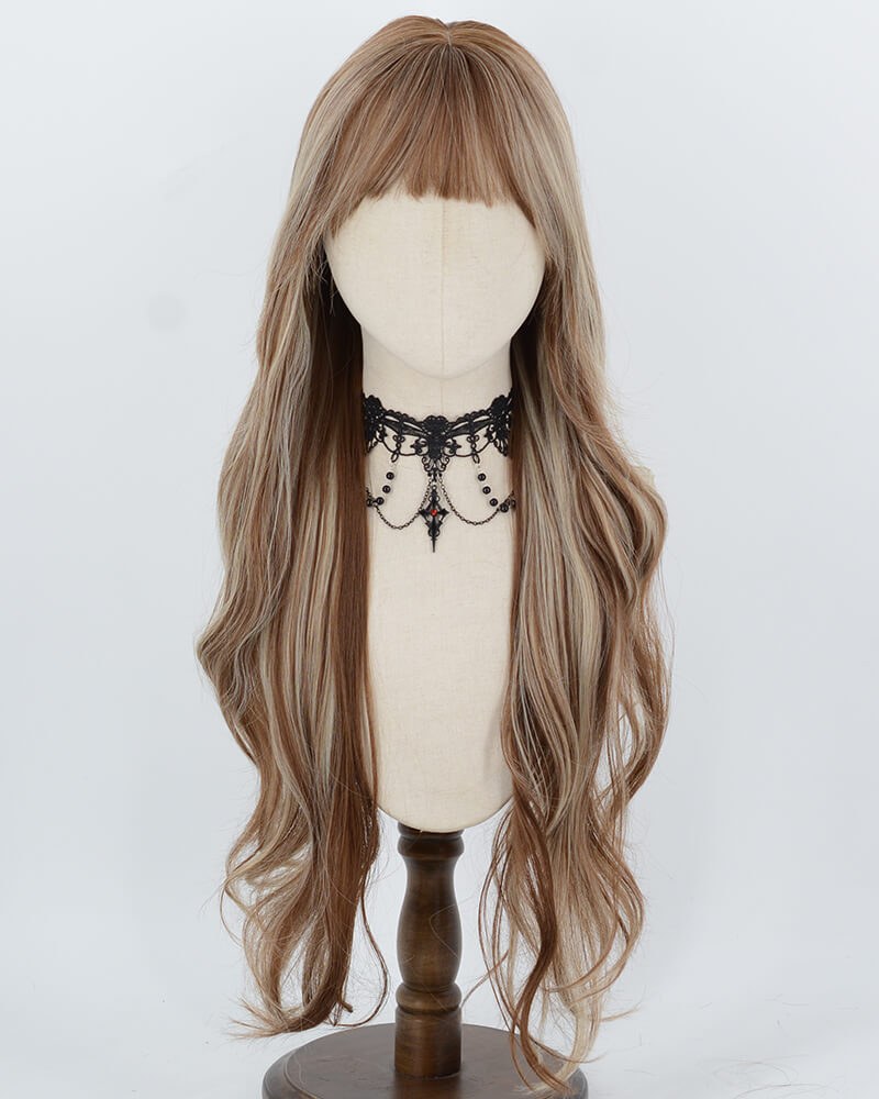Catalog reference: 30Inch Long Brown Highlight Blonde Synthetic Wig HW866